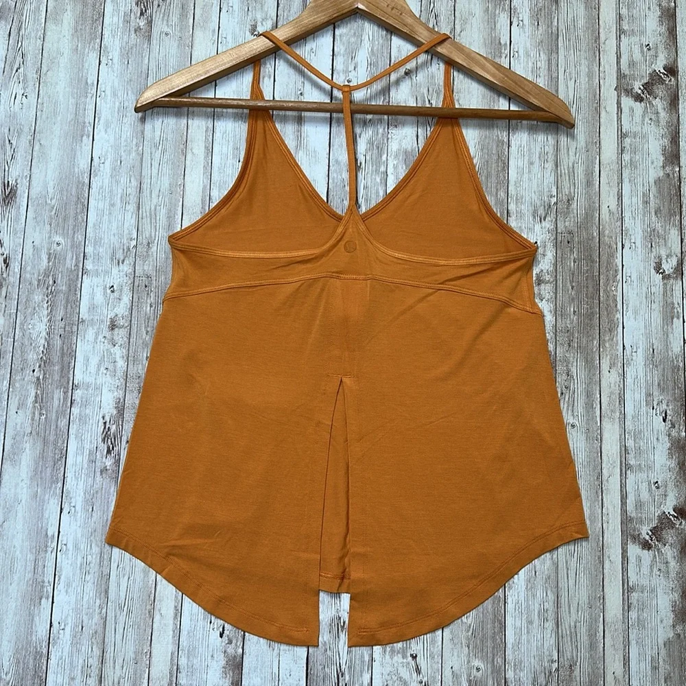 Lululemon Modal Silk Yoga Tank Top sz 2 Autumn Orange Tie T-Back Strappy